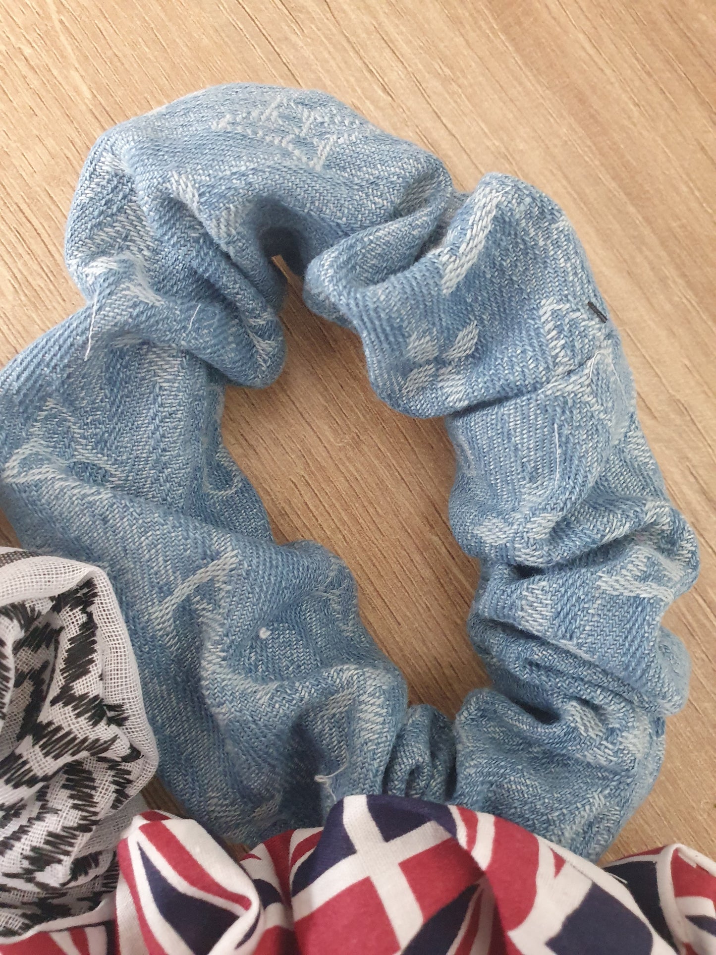 LV designer inspired denim scrunchie