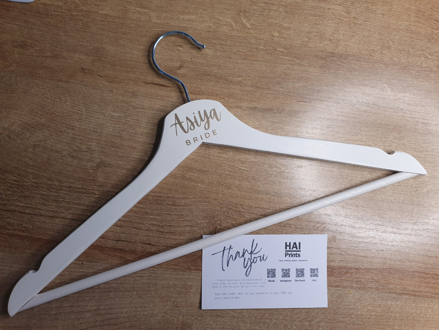 Bride wedding dress hanger personalised with name and date