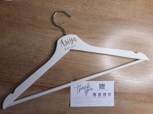 Bride wedding dress hanger personalised with name and date