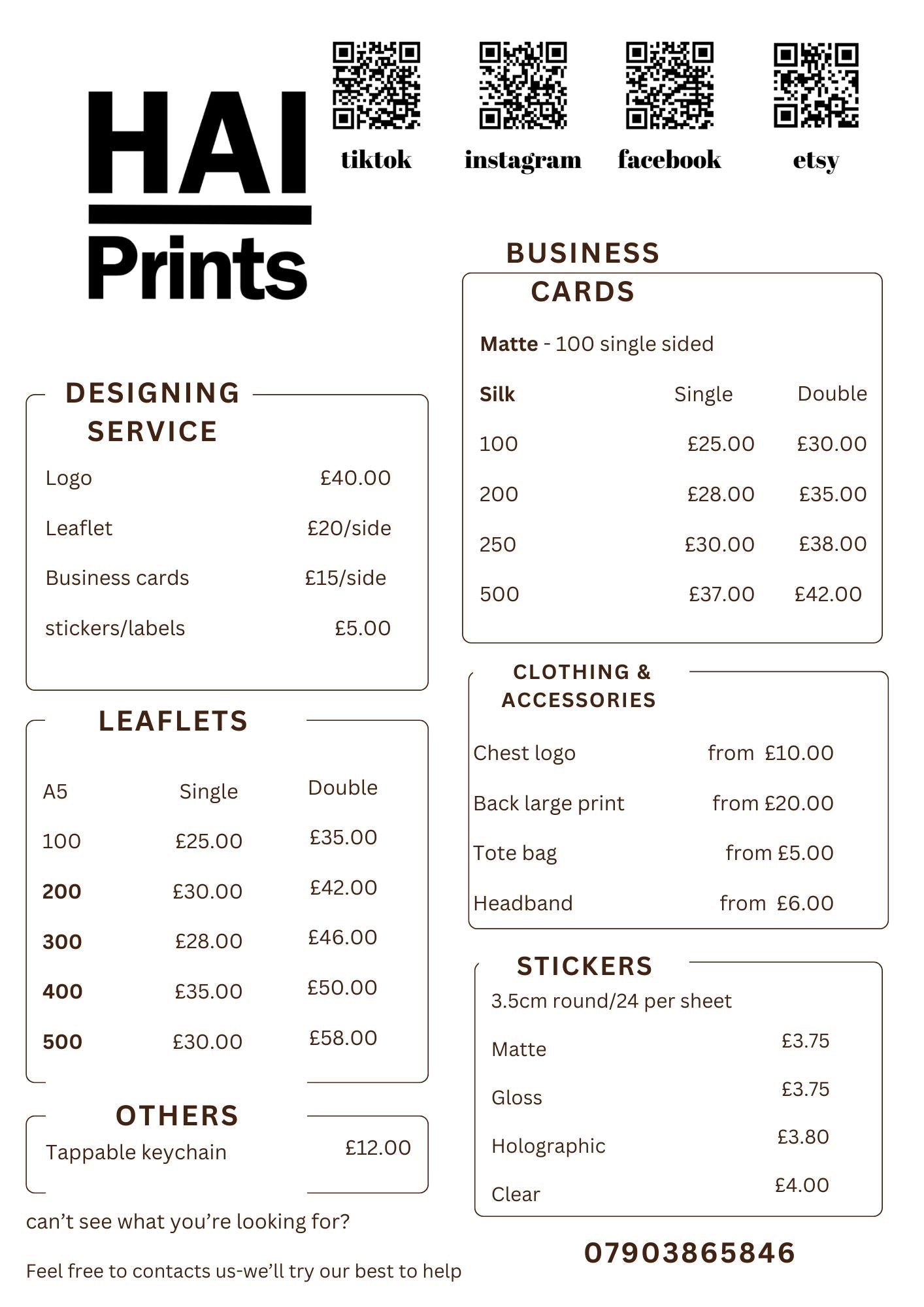 Custom Digital Price List Design – Small Business Menu / Services Price List