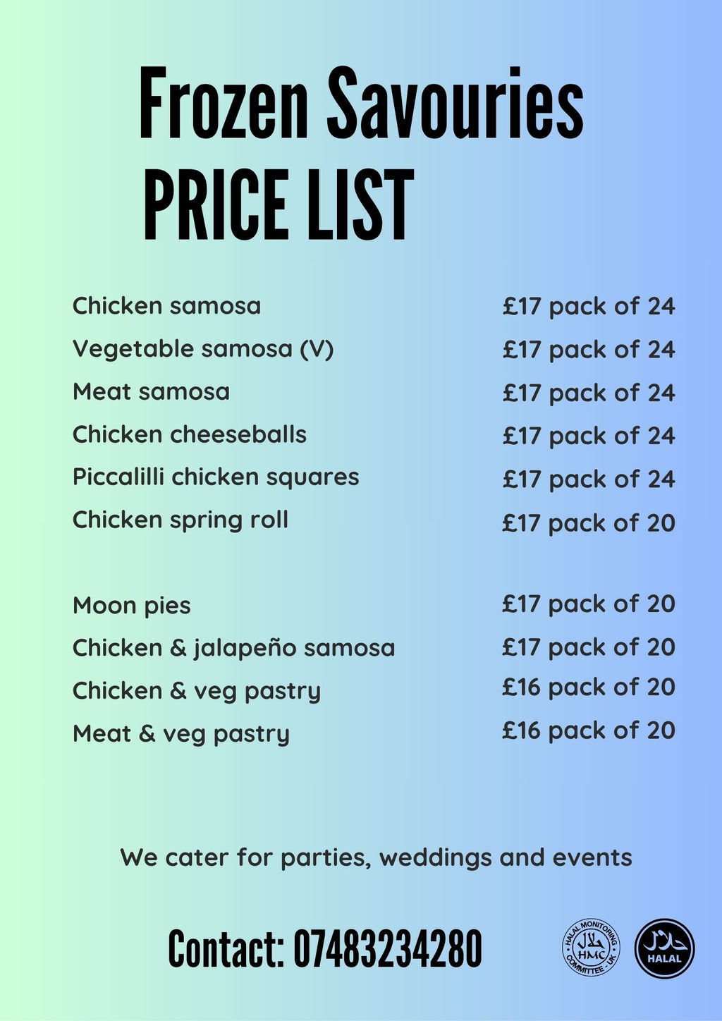 Custom Digital Price List Design – Small Business Menu / Services Price List
