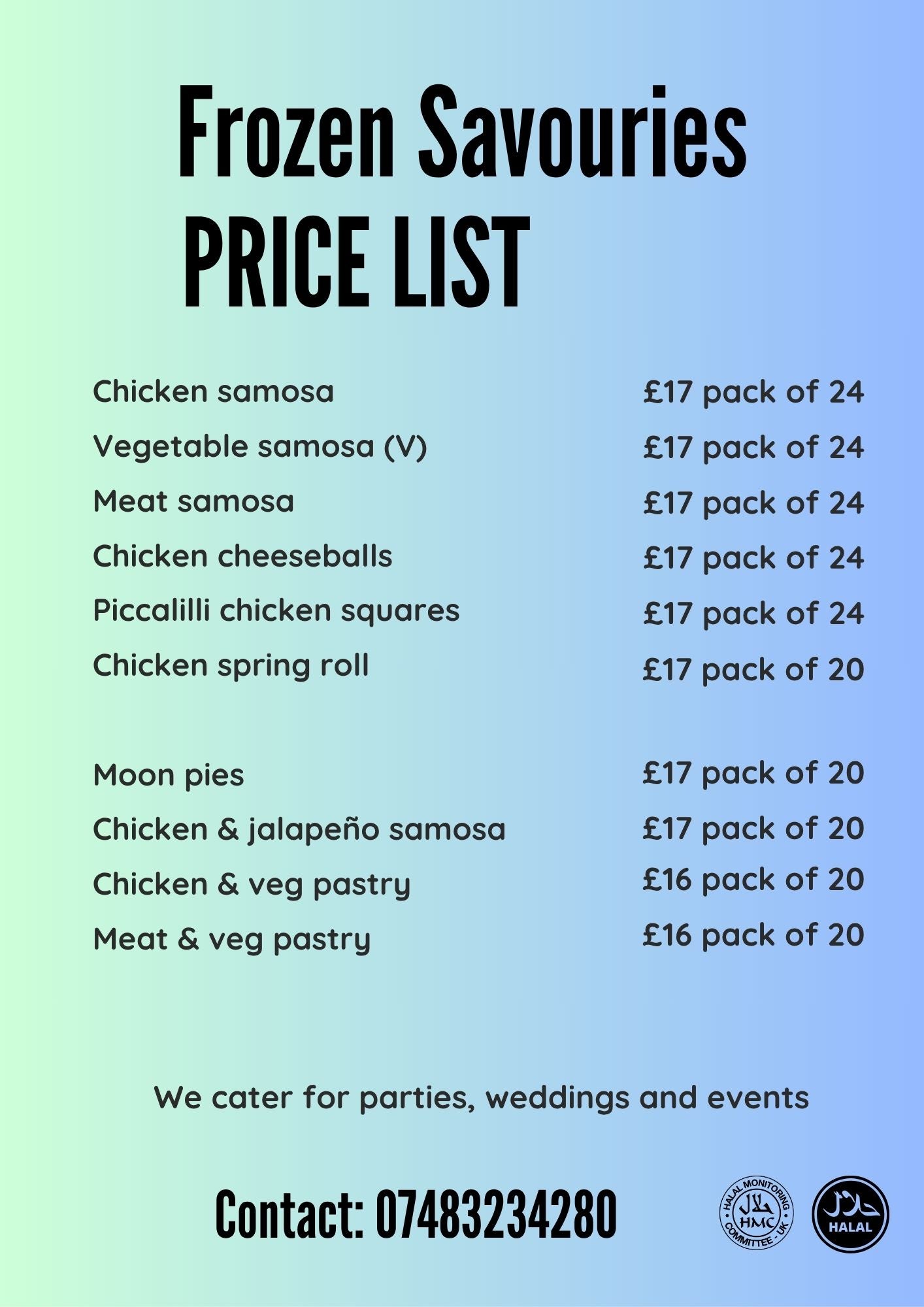 Custom Digital Price List Design – Small Business Menu / Services Price List